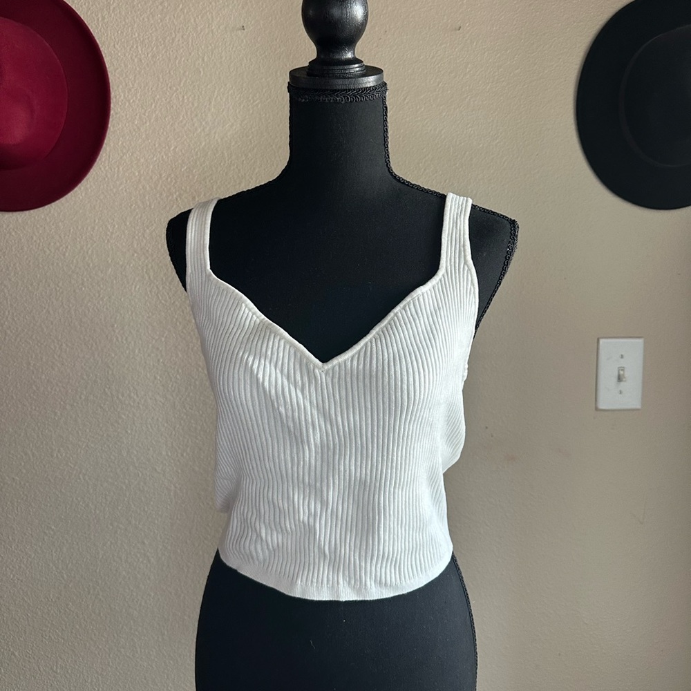Sz L H&M Knit White Ribbed Women's Top